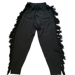 Étalon by Steve Canar Fringe Knit Pants Black, Small, Statement Fringe Side Trim